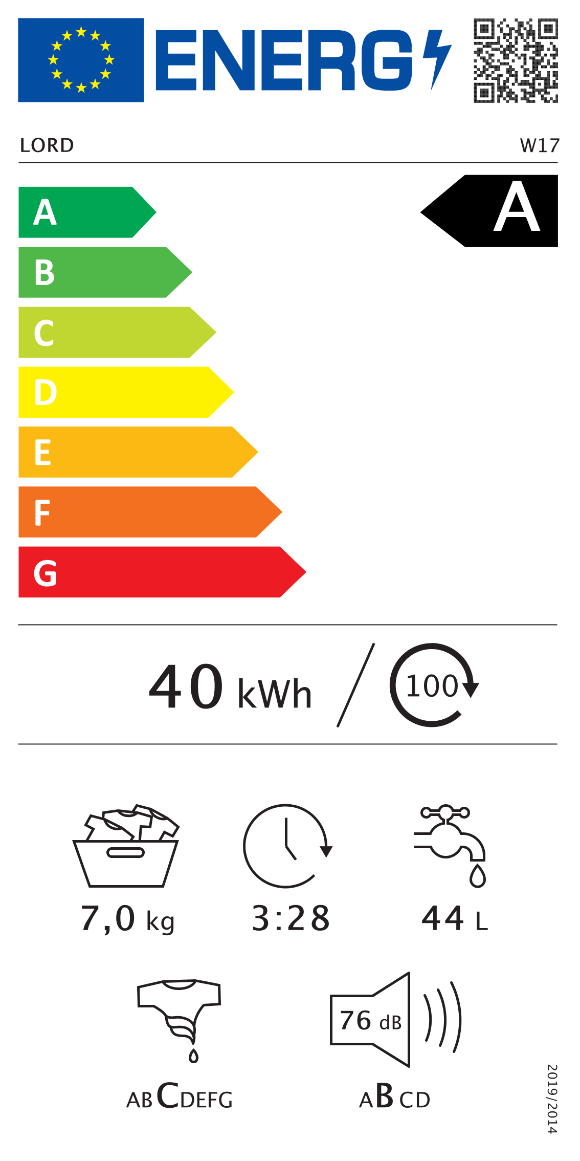 Pračka LORD W17 - energetický štítek